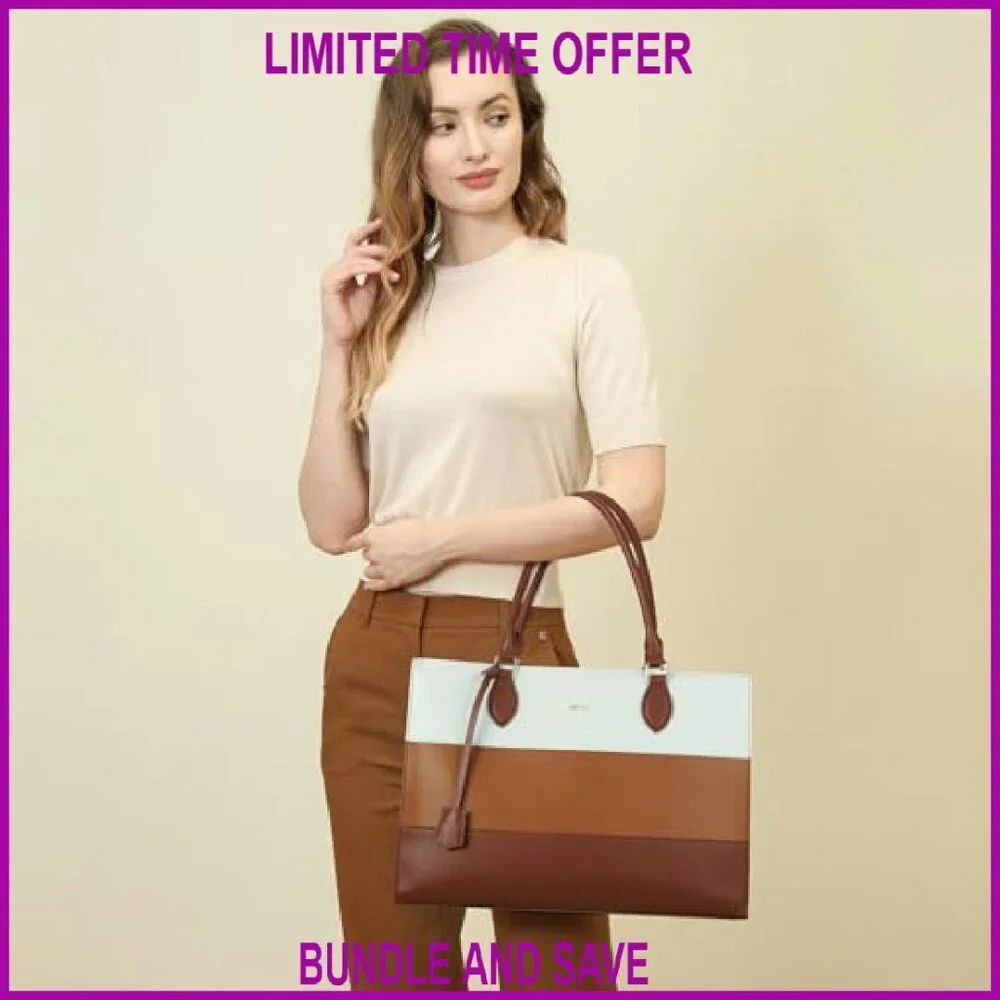 15.6 Inch Waterproof Leather Laptop Tote Bag with Multi Compartments